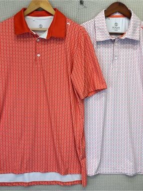 Lot Of 2 Scales Golf Performance Polo Mens Large Shirt Orange Geometric EUC